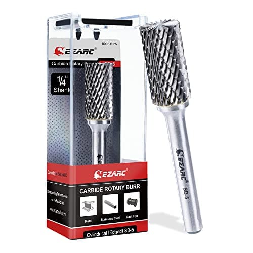 Image of EZARC SB-5 Tungsten Carbide Burr with 1/4”Shank - Double Cut Rotary File Cylinder End Cut, Cutting Burrs Die Grinder Bit for Steel Metal Working, Polishing and Engraving