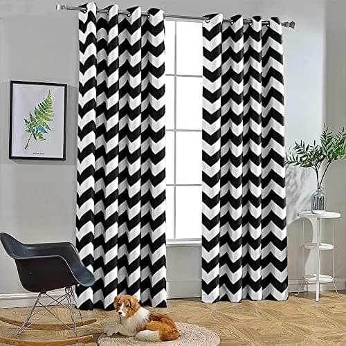 Image of Melodieux Fashion Chevron Curtains for Living Room Dining Room, Darkening Grommet Top Window Drapes Soundproof Thermal Insulated for Bedroom, 84 Inches Long, 52 by 84 Inch, Black and White(1 Panel)
