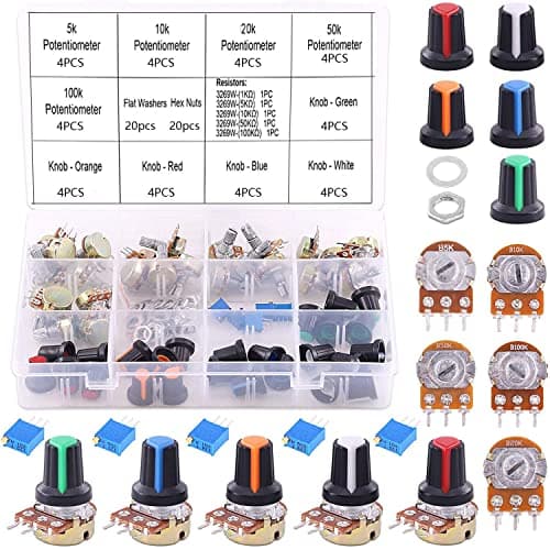 Image of RUNCCI-YUN 25Pcs B5K B10K B20K B50K B100K Ohm Potentiometer Knob Linear Potentiometer 3 Terminal Rotary Potentiometer +5pcs 1Kohm -100Kohm Multiturn Trimmer, for Arduino Raspberry Pi