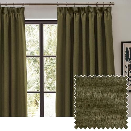 Image of furn. Dawn Textured Blackout Pencil Pleat Curtains – Thermal Lined Pair (Green - Width 229 x Drop 229cm)