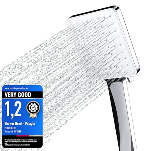 Image of Newentor Shower Head [TESTSIEGER], High Pressure Shower Heads with 6 Modes, Universal Water Saving Large Showerhead, Silver