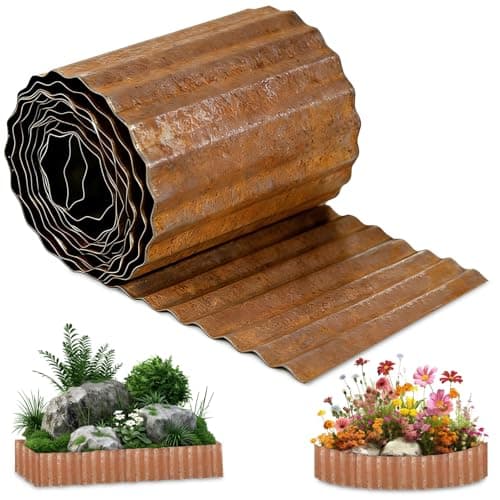 Image of sturiz Metal Lawn Edging 6 Inch X 13 FT/4M Corrugated Metal Brick Garden Edging Border Garden Trim Flexible Long Strips DIY Landscape for Vegetables Raised Bed Flower Tree Surrounds Pathway (Rusty)