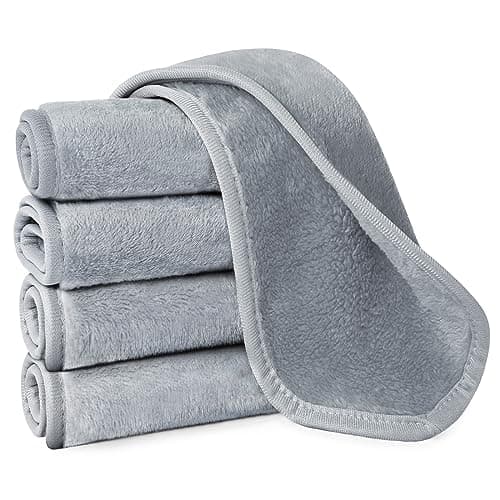 Image of URAQT 5 Pack Face Cloths Make Up Remover Microfibre Face Wipes for Reusable Makeup Remover Cloth Washable Ultra Soft Facial Cleansing Wipe Cloths (Grey)