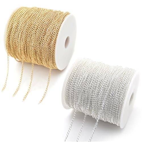 Image of Eteamcan Gold Silver Chain for Jewellery Making, 66 Feet Necklace Bracelet Jewellery Making Chains for Crafting 3mm Jewelry Chain 2 Roll