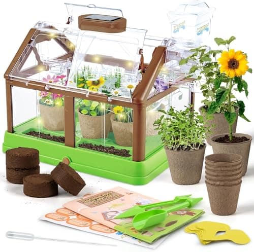 Image of KAHEIGN Kids Plant Growing Kit, Kids Mini Greenhouse Flower Growing Kit with Upgraded Irrigation - Discovery Educational Gardening Gift for Boy & Girl (NOT INCLUDED SEED)