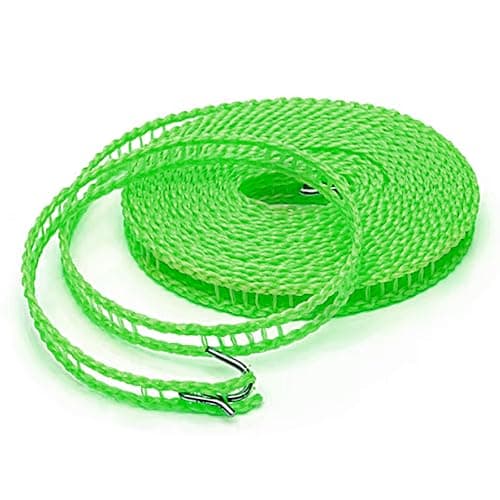 Image of 5m (197in) Clothesline, Extra Strong & Water-Resistant Laundry Line, Adjustable Windproof Clothesline with Hooks, Rot/Mold Resistant, for Indoor and Outdoor Laundry, Camping Essentials, Garden, Green