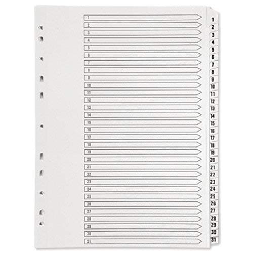 Image of 3 X Index A4 Multi-Punched 1-31 Polypropylene - White