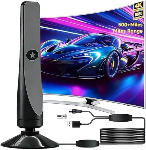 Image of TV Aerial Indoor for Smart TV Upgraded Signal Booster with Intelligent IC Chip 360 Omnidirectional 4K 1080P Freeview Antenna with Powerful Suction Cup Base Tidy Cable for Mess-Free Setup(Medium)
