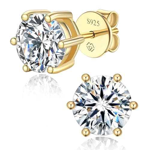 Image of MomentWish 18ct Gold Studs Earrings, 0.6Ct/4mm Moissanite Yellow Gold Diamond Earrings Hypoallergenic Sterling Silver Studs Sparkly Solitaire Gift for Women Her Men with Gift Box