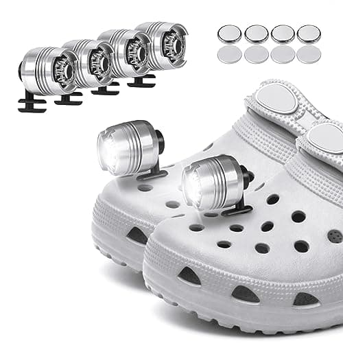 Image of Vagocom 4Pcs Headlights for Croc Shoes, LED Torch Light Charms Accessories for Adults and Kids, 3 Modes Small Flashlight Headlamp Attachment for Hiking,Camping,Dog Walking(Silver)