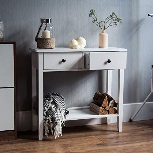 Image of Vida Designs Windsor 2 Drawer Console Table | White | Living Room Furniture | 74H x 80W x 30D cm | with Undershelf | Large Capacity Storage