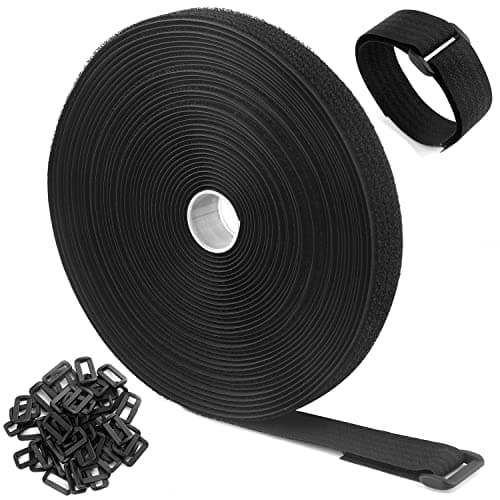 Image of WSZJINB 10m x 2cm Adjustable Cable Straps with 50 Buckles, Free Cut Length, Black Reusable Fastening Cable Ties, Hook and Loop Securing Strap for Cable Tidy, Wire Management, Cord Organiser, 2cm Wide