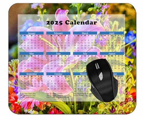 Image of 2025 Calendar Mouse Pad,Flower Lily Rose StyleMouse Mat for Office Computers Laptop Men Women