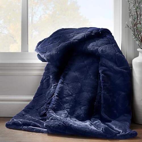 Image of Catherine Lansfield Downstairs Living Cosy Diamond Soft 130x170cm Blanket Throw Navy