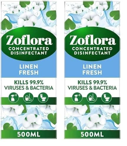 Image of Zoflora Linen Fresh 500ml, Concentrated 3-in-1 Multipurpose Disinfectant Kills 99.9% of Bacteria & Viruses (Pack of 2)