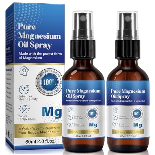Image of Magnesium Oil Spray 2 Pack, Magnesium Oil for Feet, Pure Magnesium Oil Spray for Sleep, Topical Magnesium Spray, 100% Pure and Organic, Glass Bottle, Travel Size 60ml