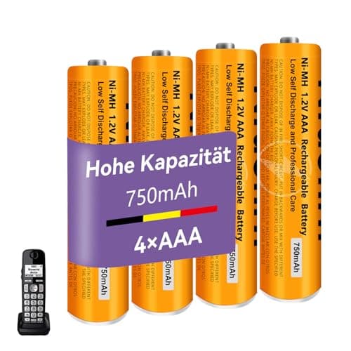 Image of 1.2V 750mah NI-MH AAA Rechargeable Battery for Panasonic BT, 4 Pack AAA rechargeable Batteries for Gigaset Cordless Phones