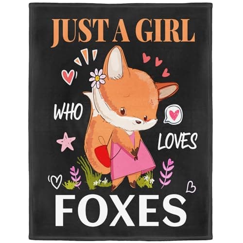 Image of YISUMEI Fox Fleece Throw Blanket, Just A Girl Who Loves Foxes Design, Gift for Girls Women Kids, 125 x 150 cm, Black