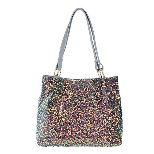 Image of LA HUATE Women Glitter Sequins Shoulder Tote Large Capacity Shopping Bag Zipper Travel Pouch Bag