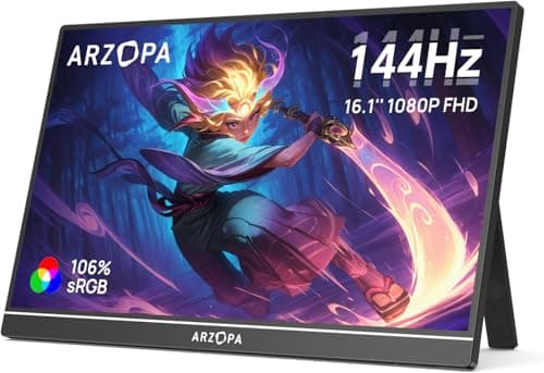 Image of ARZOPA 16.1'' 144Hz Portable Monitor with Kickstand, 106% sRGB 1920×1080P FHD HDR 144HZ Gaming Monitor, Ultra Slim - Eye Protection-External Second Screen for Laptop/PC/Mac/PS3/4/5/Xbox - Z1FC