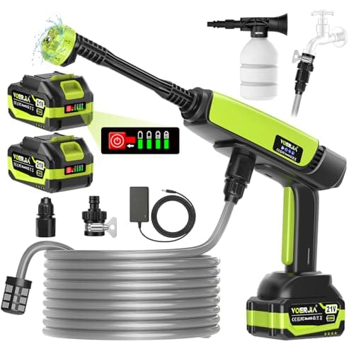 Image of VOERJIA 21V Cordless Pressure Washer with LED Battery Display, Up to 1000 PSI Portable Power Washer for Car & Patio, 6-in-1 Jet Wash, 2 x 4000mAh Batteries & 5m Hose, High-Pressure Cleaner for Garden