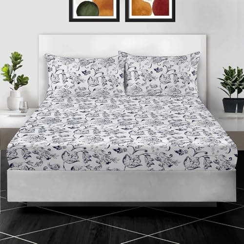 Image of EverSoft Bedding 100% Egyptian Cotton Printed Fitted Sheet Single Size 400 Thread Count Print Single Bed Sheets for Single Mattress Floral 30cm Bedding Single Bed Cover – Single Size