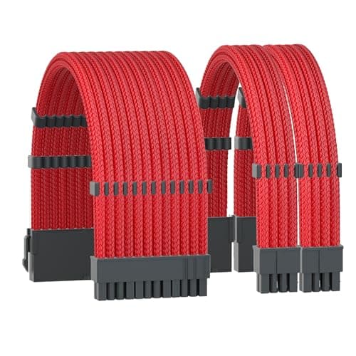 Image of Formulamod cable extension pc,18AWG 1x 24pin ATX/2x 8(4+4) pin EPS PSU cable extension kit，11.8inch with Cable Combs (Red, BKP)