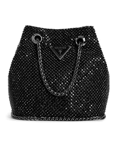 Image of GUESS Zalina Rhinestone Pouch, Black Floral Print, One Size, コンテンポラリー