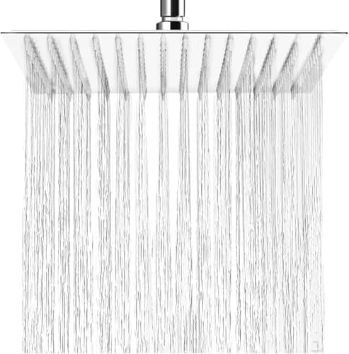 Image of HAUSPROFI Rain Shower Head 12 inch Large Top Spray Square Showerhead 304 Stainless Steel Ultra Thin Powerful High-Pressure Bathroom Shower Head Easy Installation Lush Shower Experience