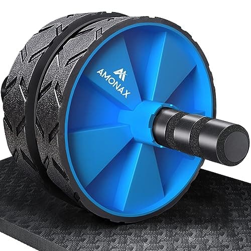 Image of Amonax Convertible Ab Wheel Roller with Large Knee Mat for Core Abs Rollout Exercise, Double Wheel Set with Dual Fitness Strength Training Modes at Gym or Home (Blue)