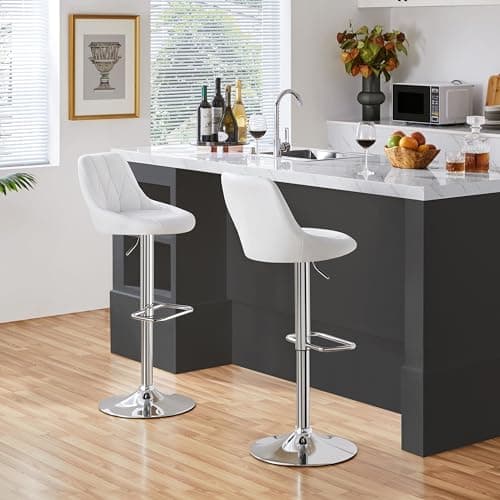Image of Yaheetech Bar Stools Set of 2, Height Adjustable Swivel Stools Chair with Backrest, Footrest for Breakfast Counter Home Kitchen, White