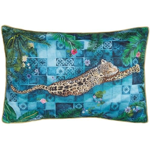 Image of Paoletti Majorelle Leopard Outdoor Piped Outdoor Polyester Filled Cushion - Azure - 40x60cm