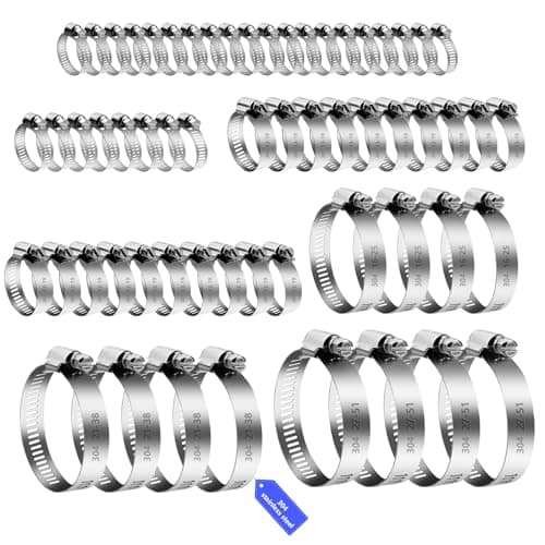 Image of 60 Pcs Stainless Steel Hose Clamps, 6-51mm Adjustable Hose Clips Set, Jubilee Clips Assorted, Worm Drive Pipe Clip, Screws Clamps for Automobile Gas Water Pipe Tube
