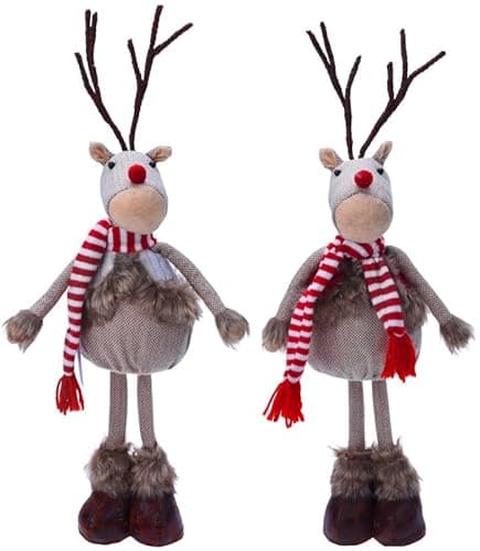 Image of Muddy Hands Set of 2 Christmas Reindeer Decorations – 48cm Freestanding Festive Deer Ornaments, Plush Xmas Figurines & Holiday Statues for Home Decor
