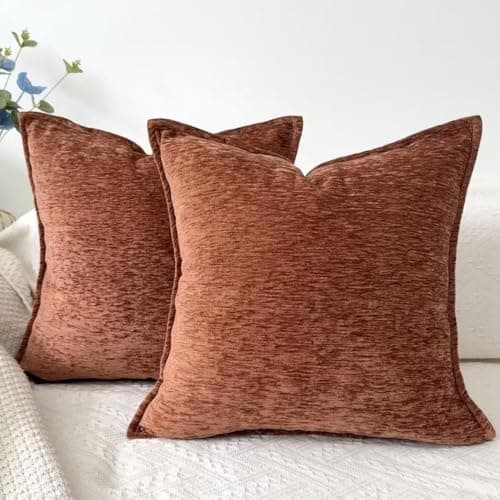 Image of OYIMUA Textured Chenille Cushion Covers 45 x 45 Soft Square Pillow Cases 2 Pack Terracotta Cushion Cover 18x18 Luxury Neutral Decorative Pillows for Living Sofa Room Bedroom