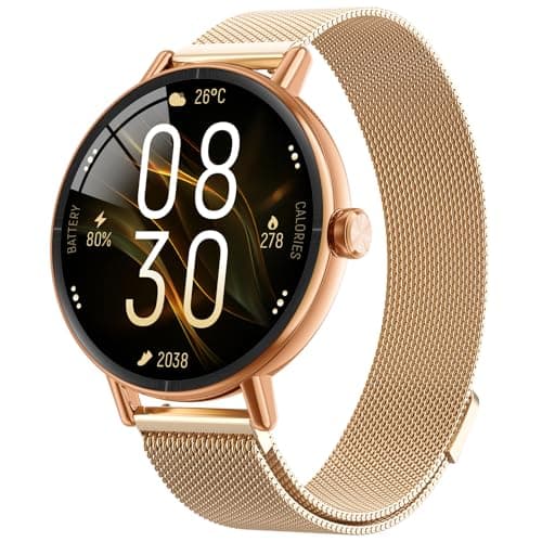 Image of Smart Watches for Women,1.27" HD 43mm Fitness Tracker Answer/Make Call, Heart Rate/Sleep/SpO2, Round Smart Watch for iPhone/Samsung/Android,IP68 Waterproof,110+ Sport Mode-Gold