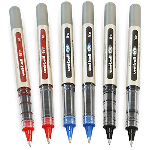 Image of uni-ball EYE - UB-157E Rollerball Pens - 0.7mm Nib - Black, Blue, Red - Pack of 6