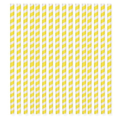 Image of AKH® Pastel Paper Straws | 50 Pack | Eco-Friendly Biodegradable Colorful Party Straws | Arty Decoration Accessories Drinking Straw Disposable Tableware (Yellow)