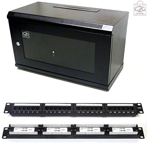 Image of 6U 300mm Black Wall Rack Network Cabinet + Cat 6 Patch Panel