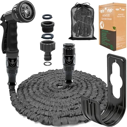 Image of HOMOZE Expandable Garden Hose 50ft Hose Pipe Expandable with 3/4", 1/2" Fittings, Anti-Leakage - Flexible Expanding Hose with 10 Function Spray Gun