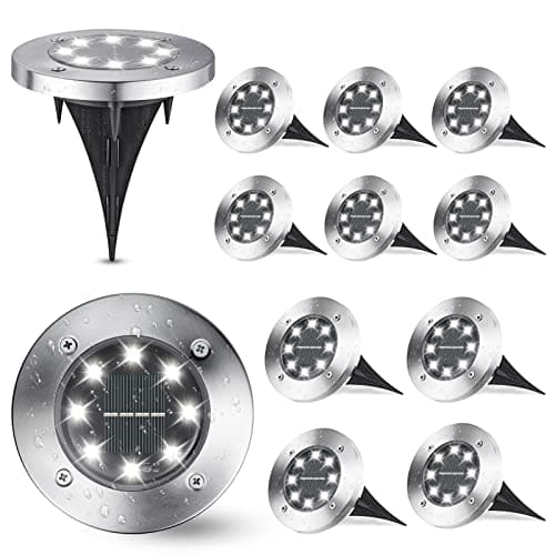 Image of Joomer Solar Lights Outdoor Garden, 600mAh Solar Ground Lights 8 LED Solar Powered Disk Lights Waterproof for Pathway Yard Walkway Patio Lawn Path(12 Pack, Cool White)