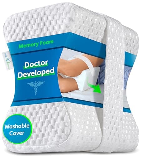 Image of Sports Medica Knee Pillow - Washable Cover Memory Foam Leg Pillow for Sleeping on Side - Doctor Developed eHandbook - Sleeping on Back - Hip Support and Alignment, Pain Relief - Side Sleeper cushion