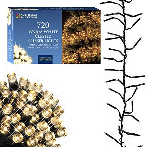 Image of The Christmas Workshop 71760 720 Warm White LED Chaser Cluster Christmas Lights / Indoor and Outdoor Fairy Lights / 10.4 Metres Long / 8 Light Modes / Christmas, Weddings, Gardens & More