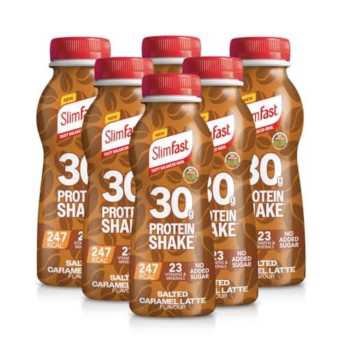 Image of SlimFast Ready To Drink Shake, NEW Salted Caramel Latte Flavour, High Protein Meal Replacement Shakes for Weight Loss and Balanced Diet, Vitamins and Minerals, No Added Sugar, 6 x 325 ml