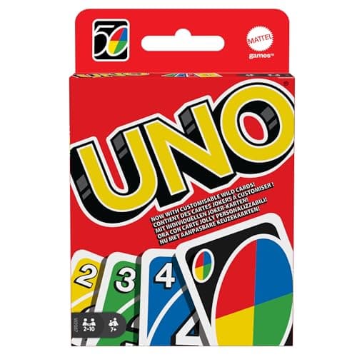 Image of Mattel Games UNO, Classic Card Game for Kids and Adults for Family Game Night, Use as a Travel Game or Engaging Gift for Kids, 2 to 10 Players, Ages 7 and Up, W2087
