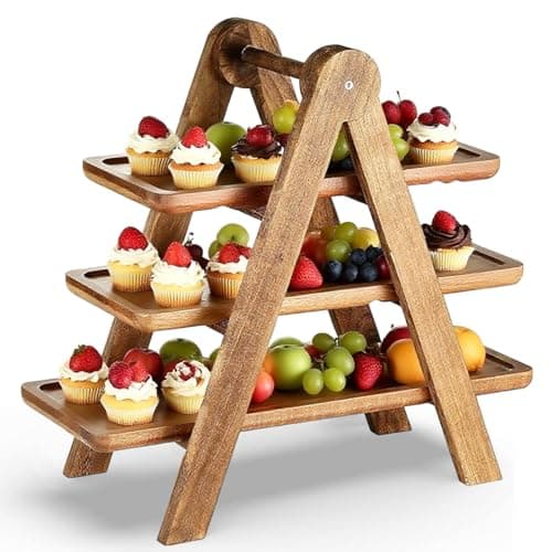 Image of TFLPUO Tiered Cake Stand Wood, 3 Tier Cake Stands Wooden Cupcake Dessert Display Stand for Afternoon Tea Wedding Birthday Party