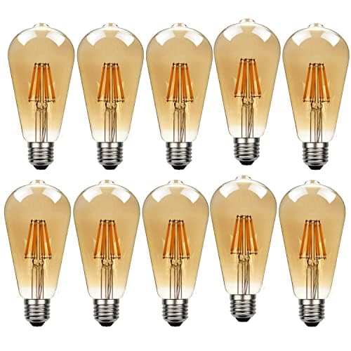 Image of LEDSone LED E27 Bulb, ST64 8W(60W Equivalent) LED Dimmable Filament 2700K Warm White Amber Glass Teardrop Shape Edison Screw Vintage Style Squirrel Cage Lamp - Pack of 10 [Energy Class A]