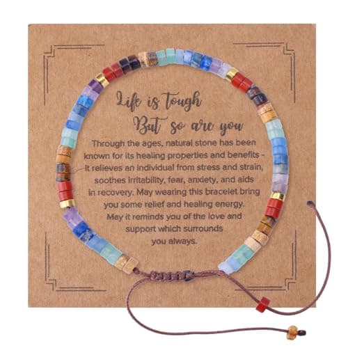 Image of Mikovivi Inspirational Bracelet for Women, Life is Tough But So are You Encouragement Natural Stone Bracelet Get Well Present Bracelets for Women Sister Friends Spiritual Gift