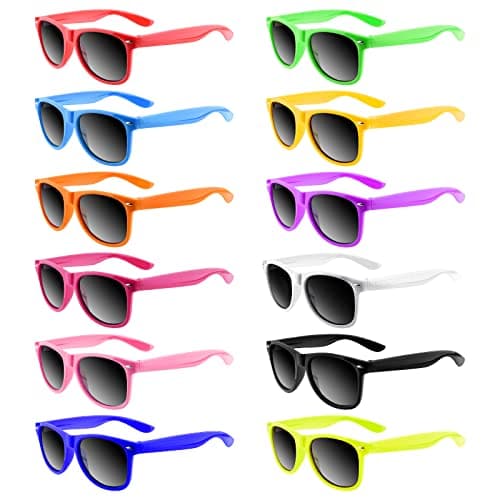 Image of Bouiexye 12 Pack Neon Sunglasses Kids Boys and Girls Glasses Kids Party Supplies Favors Bulk for Beach Pool (12 Color)