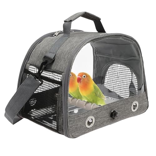 Image of Bird Carrier Portable Travel Small Bird Cage with Perch, Tray and Clear Window Oxford Cloth Small Parrot Carrier for Parrot Parakeet Budgie Cockatiel Hamster Rabbit(grey)